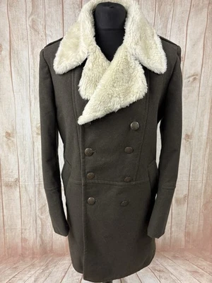 Zara Man Double Breasted Military Officer Coat Overcoat Fur Lined Wool XL 42” - Image 1 of 4