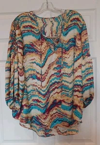 Cato Size22/24W Multi Tie Dye V-Neck Lace Tie Lattice Sleeve Casual  Hobo Jungle - Picture 1 of 7