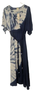 Neu mit Etikett Japna Batik-Stil Maxi Kimono wie Kleid blau weiß Damengröße M mit Gürtel - Bild 1 von 19