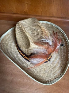 Vintage Cowboyhut Stroh Western gewebt Vollfederband - Bild 1 von 4