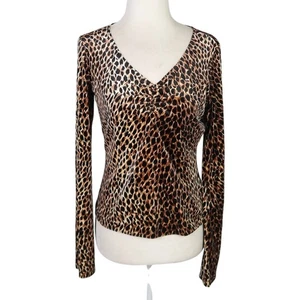Vintage 90s Necessary Objects brown cheetah leopard velvet top L - Picture 1 of 6