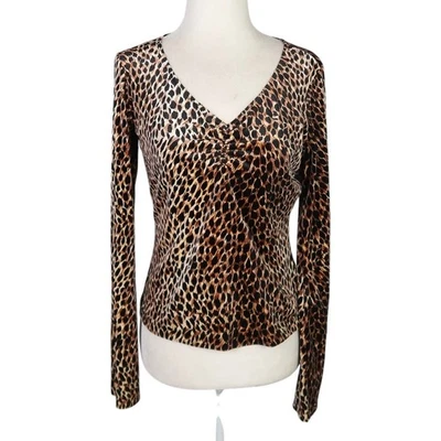 Vintage 90s Necessary Objects brown cheetah leopard velvet top L - Image 1 of 4