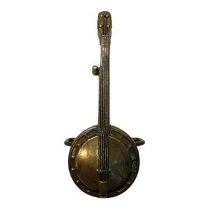 Vintage Banjo Shaped Belt Buckle Solid Brass Baron Buckles 1978 Bluegrass Music - Picture 1 of 10