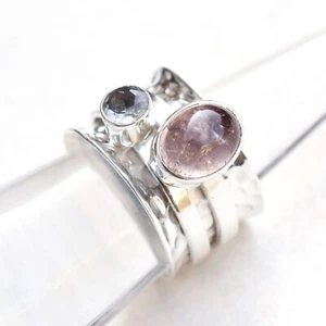 Pink Morganite Sinner Ring 925 Sterling Silver Hammered Spinner Ring-HR307 - Picture 1 of 5