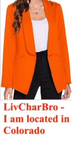Women's ORANGE MEDIUM Fashion Blazer Open Front Long Sleeve Business Casual Jack - Picture 1 of 9