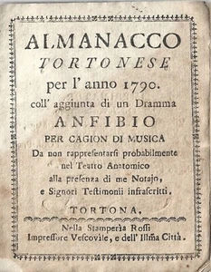 Almanacco Tortonese 1790 - Diocesi Tortona - Teatro - Corte del Vescovo - Valute - Imagen 1 de 9