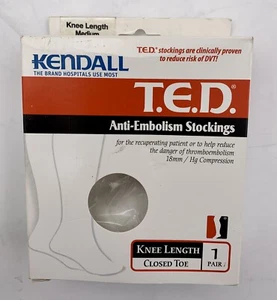 T.E.D. White Anti Embolism Knee Length Medium Stockings Closed Toe 18mm/Hg - NEW - Picture 1 of 6