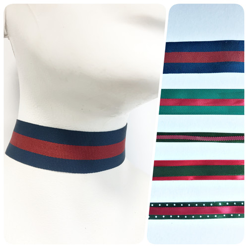 Collana girocollo verde blu righe rosse stile Gucci punk chic party boho collare UK