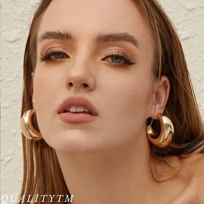 Chunky Bold Silver Hoop Earrings , Stud Half Open Earrings for Women 925 Sterlin - Image 1 of 4