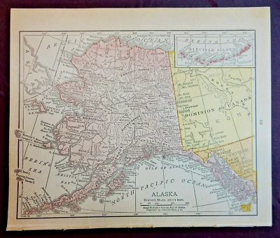 1911 Antique 6"x7' Rand McNally Map of ALASKA with copied Territory History - Image 1 of 4