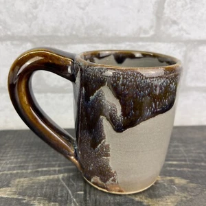 handmade Stoneware pottery mug drip glaze signed D Grant Large chunky handle 8oz - Picture 1 of 11