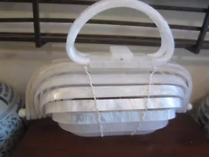 VINTAGE WHITE ACRYLIC RETRO LADIES HANDBAG PURSE - Picture 1 of 7