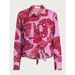 Sofia Jeans Blend Tie Front Top Women's Size M Pink Linen Blouse Long Sleeves - Picture 1 of 5
