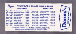 1988 PHILADELPHIA EAGLE DENNYS RESTAURANT FOOTBALL POCKET SCHEDULE FREE SHIPPING - Picture 1 of 1