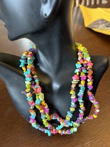 Wonderful 3 Strand Of Fun And Beach Turquoise/Many Gems Very Colorful Necklace - Picture 1 of 3