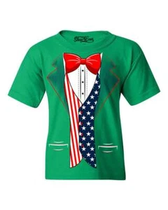 USA Flag Tuxedo Youth's T-Shirt American 4th of July Patriot Costume Shirts - Picture 1 of 9