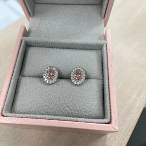 Oval Brilliant Cut 1.25 TCW Lab Grown Pink Diamond Stud Earrings 14k White Gold - Picture 1 of 20