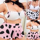 Sexy Plus Size Women's Sleepwear Set Cow Print Bra & Night Dress Lingerie