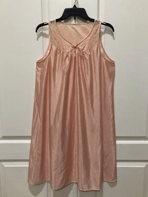 Lorraine Vintage Nightgown Size M Peach Lace Sleeveless Knee Length Nylon USA - Image 1 of 4