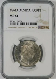 1861-A Austria Florin Silver Coin NGC MS-61 Choice! - Picture 1 of 2