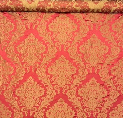 Vintage High End Designer 100% Silk Damask Fabric - Image 1 of 4