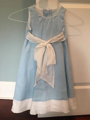 Easter/ Wedding Dress Peaches N Cream Light Blue With White Bow And Trim 4t - Image 1 of 4