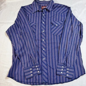 Wrangler Western Pearl Button Mens Blue Long Sleeve XL - Picture 1 of 6