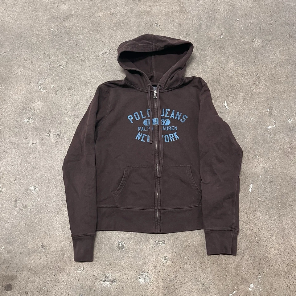 Sudadera con capucha vintage Polo Ralph Lauren con cremallera para mujer XL marrón Nueva York  Foto 1 de 4