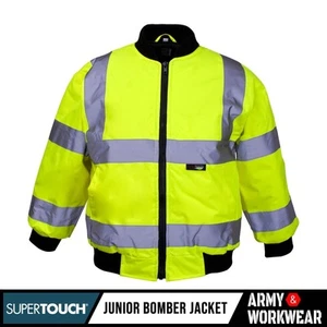 Hi Viz Junior Bomber Jacket Yellow Kids Waterproof Coat Knit Collar Safety - Picture 1 of 1