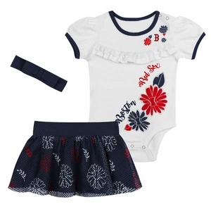 Newborn White/Navy Boston Red Sox Sweet Catcher 3-Piece Bodysuit, Headband and - Picture 1 of 5