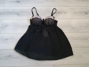 Ann Summers Black & Mocha Chiffon Satin & Lace Babydoll Top Size 16 - Picture 1 of 24