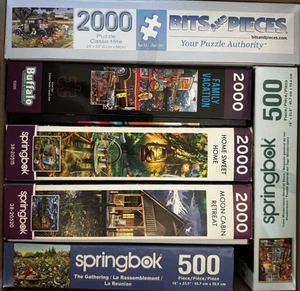 6 MIXED LOT 2000 / 500 Piece Puzzles FAMILY VACATION SpringBok Buffalo - Picture 1 of 8