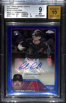 2023 Topps Chrome Update Blue Refractor Corbin Carroll Rookie Auto 124/150 BGS 9 - Image 1 of 2