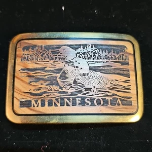 Hebilla de cinturón de latón y madera Minnesota pato/madesde real lago/bosque escena de la naturaleza - Imagen 1 de 8