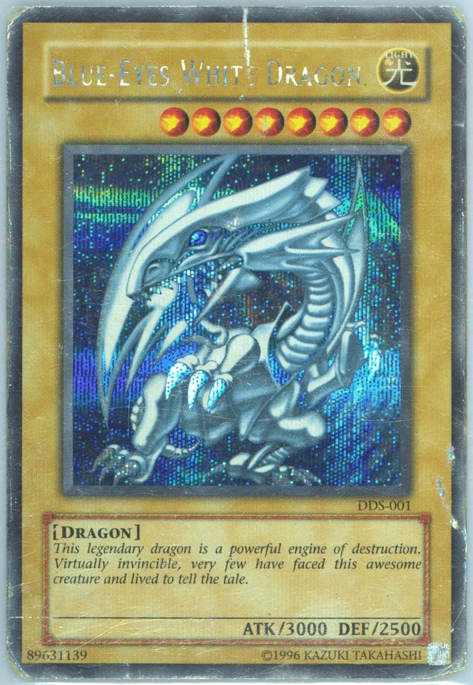 2002 Blue-Eyes White Dragon DDS-001 Secret Rare Holo YuGiOh Card English Damaged - Image 1 of 2
