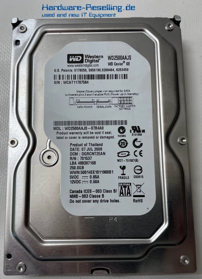 Western Digital 250GB 3,5" SATA II 3G 8MB 7.2K WD2500AAJS-07B4A0 - Immagine 1 di 1