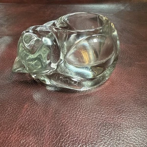 Vintage Avon Indiana Glas klar schlafende Katze Kerze Votice - Bild 1 von 6