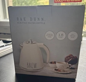 Rae Dunn BREW Electric Water Kettle Stainless Steel 1.5 Liter White NIB - Picture 1 of 5