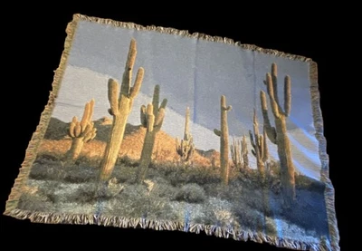 Rug Barn THROW BLANKET COTTON MADE USA Saguaro Forest Arizona Highways NWT 53x65 - Image 1 of 4