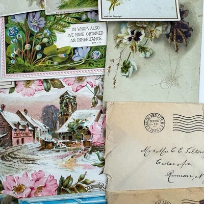 Lot of 20 Antique Victorian Ephemera Trade Cards Greeting Cards Envelopes Stamps - Image 1 of 4
