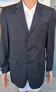 Adolfo Blazer Wool Blazer Jacket Sports Coat Black Striped Chest 42 In - Picture 1 of 6