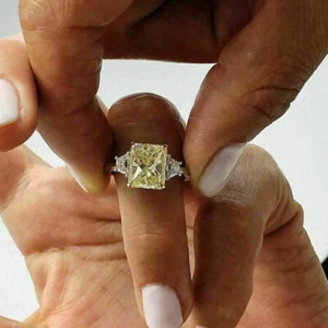 3.40Ct Canary Yellow Radiant Cut Diamond Engagement Ring In 14k White Gold Over - Picture 1 of 7