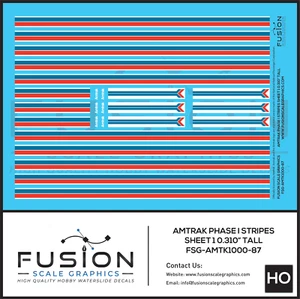 HO Scale Amtrak Phase I Stripes Sheet 1 0.310" Tall Decal Set - Picture 1 of 1