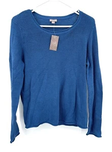 J Jill Lake Waffle Knit Long Sleeve Top Blue NWT Sz L - Picture 1 of 6