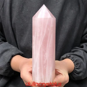 Natural 2.48LB Rose Quartz Obelisk Quartz Crystal Point Wand Tower Gem specimen - Picture 1 of 12