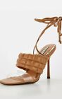 River Island Janey Quilted Tie Up Tan Sandals. Size UK 6 EU 39.