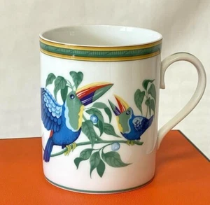 Hermes Toucans  Mug Cup 3.7in  Porcelain Tableware Blue Yellow With Box France - Picture 1 of 9