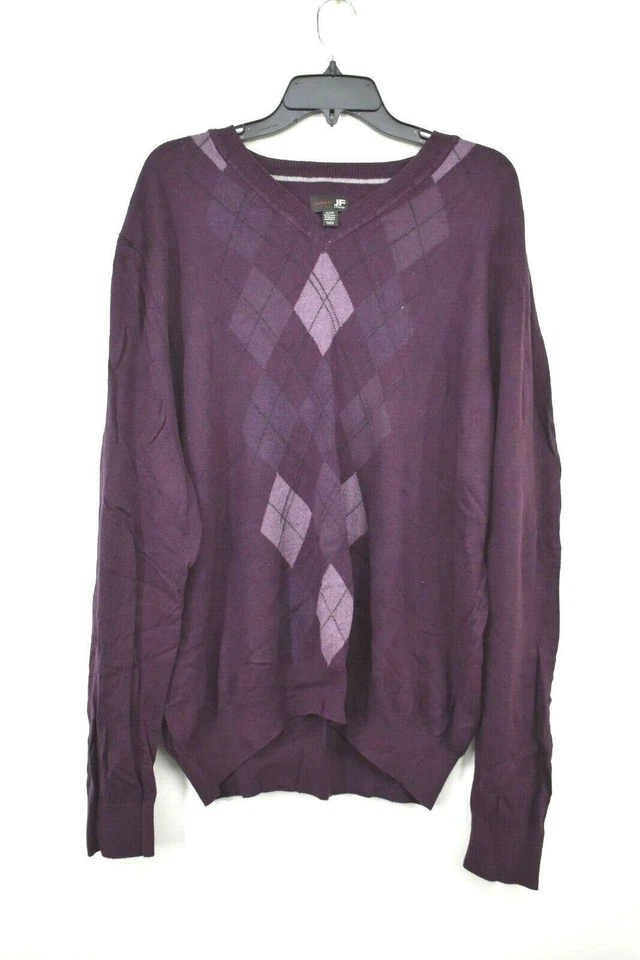 Suéter JF J Ferrar Para Hombres Púrpura Cuello en V Estampado de Diamantes Manga Larga Algodón Talla XL Foto 1 de 4