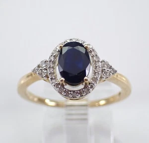 Yellow Gold Diamond and Sapphire Halo Engagement Ring Gemstone Fine Jewelry - Picture 1 of 7