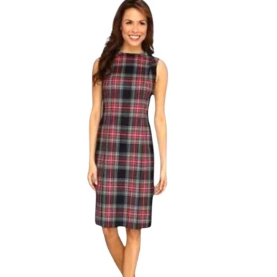 Pendleton Red Green Black Sleeveless Plaid Wool Tartan Dress Size 14 - Image 1 of 4